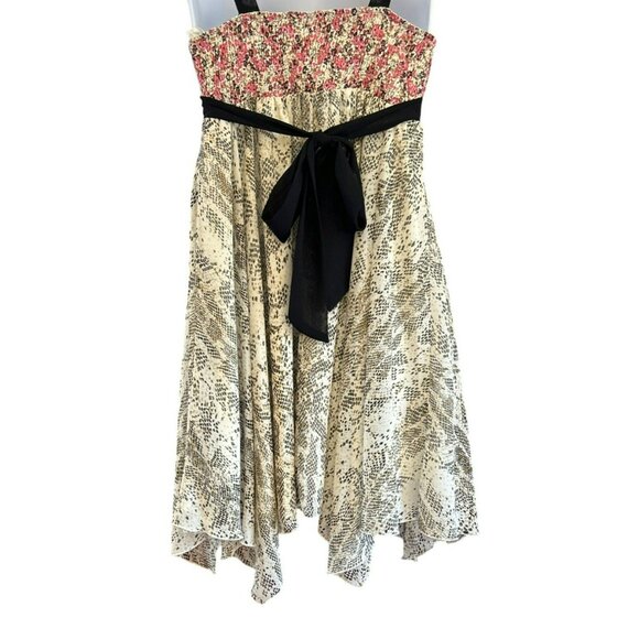 Johnny Martin Floral Snakeskin Print Sleeveless Baby Doll Dress Tie Waist Y2K - Picture 5 of 8